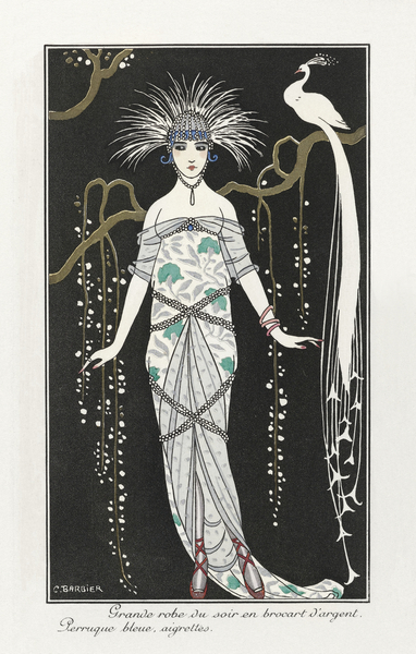 Costumes Parisiens: Grande robe du soir from Journal des Dames et des Modes 1914 fashion illustration  by George Barbier.  by IStockHistory com