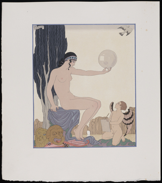 Seated woman and cherub 1929 fashion illustration  by George Barbier. by IStockHistory com