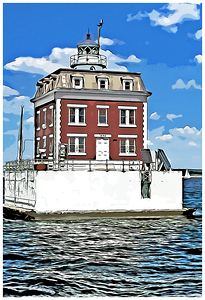 Haunted New London Ledge Lighthouse in Connecticut - Illus.