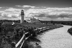 Cape Cod Highland Lighthouse with Storm Clouds in Distance in Massachusetts - B&W