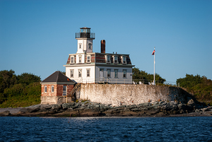 Rose Island Lighthouse in Newport Harbor in Rhode Island