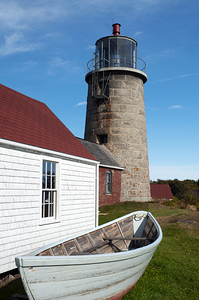 Rowboat by Monhegan Island Lighthouse on a Summer Day in Maine 