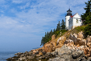 Bass Harbor Light Over Rocky Cliffs in Acadia National Park in Maine