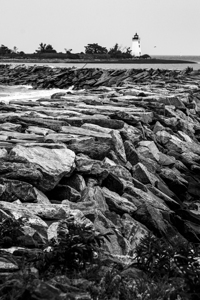 Breakwater Leads to Black Rock Harbor Lighthouse -B&W