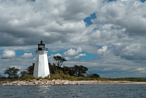 Sunlit Black Rock Harbor Lighthouse in Bridgeport in Connecticut
