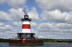 Borden Flats Lighthouse Offshore in Fall Fiver Massachusetts
