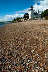 Bristol Ferry Lighthouse Over Sand and Seashells