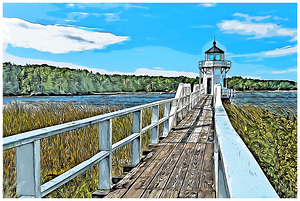 Wooden Walkway to Doubling Point Lighthouse in Maine -Illus.