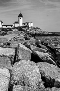 Breakwater in Front of Eastern Point Light in Gloucester Massachusetts -B&W