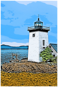 Grindle Point Lighthouse  on Islesboro Island in Maine -Illus.