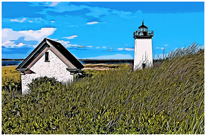 Long Point Light by Provincetown Harbor On Cape Cod in Massachusetts - Illus.