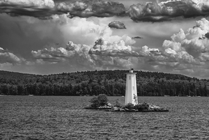 Clouds Over Loon Island Light on Lake Sunapee  in New Hampshire - B&W