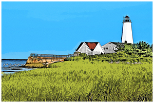 Beachgrass Near Lynde Point Lighthouse in Connecticut - Illus.