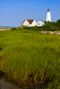 Beachgrass by Lynde Point Lighthouse at Low Tide in Connecticut