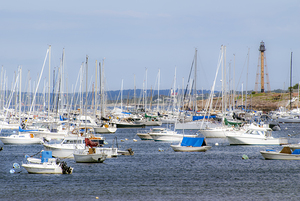 Marblehead Light Overlooking Moored Boats in Massachusetts Harbor