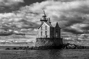 Haunted Stone Building of Stratford Shoal Lighthouse in Connecticut - B&W