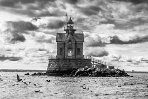 Haunted Middleground Stratford Shoal Lighthouse in Connecticut -B&W