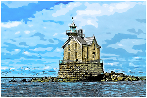 Stratford Shoal Light on a Summer Day in Connecticut - Illus.
