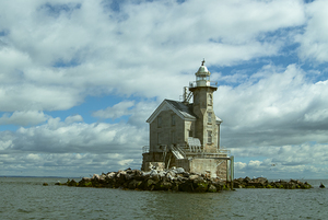 Stone Tower of Stratford Shoal Lighthouse in Connecticut