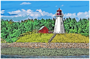 Mulholland Lighthouse on Campobello Island in Canada - Illus.