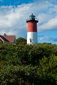 Striped Tower of Nauset Lighthouse on Cape Cod in Massachusetts