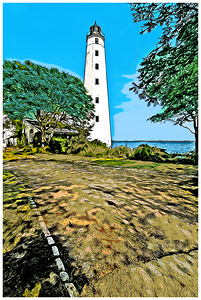 Rustic London Harbor Lighthouse Tower in Connecticut - Illus.