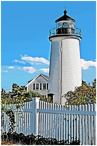 Picket Fence by Plum Island Light in Massachusetts - Illus.