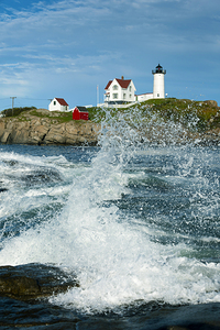 Crashing Waves at Nubble Lighthouse in Southern Maine