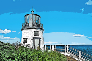 Owls Head Light Overlooks Rockland Harbor in Maine - Illus.