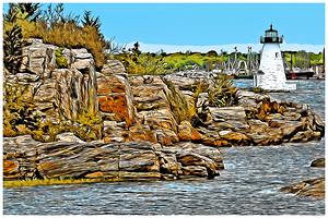 Palmer Island Light in Rocky New Bedford Harbor in Massachusetts - Illus.