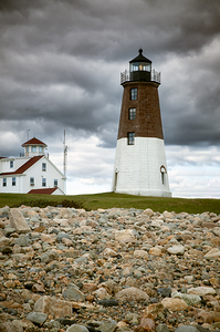 Point Judith Lighthouse Flashing as Storm Clouds Approach in Rhode Island