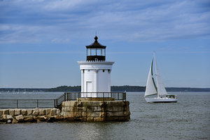 Sailing by Portland Breakwater Lighthouse in Maine