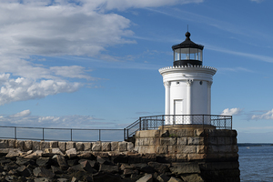 Portland Breakwater Lighthouse at End of Stone Breakwater in Maine