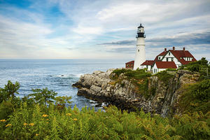 Portland Head Lighthouse Over Rocky Cliffs in Maine