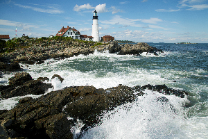 Waves Breaking Around Portland Head Lighthouse in Southern Maine