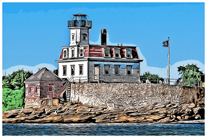 Rose Island Lighthouse in Newport Harbor in Rhode Island - Illus.