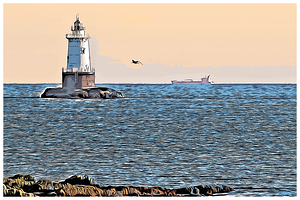 Sunset at Sakonnet Lighthouse in Rhode Island - Illus.