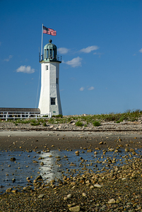 Scituate Lighthouse Tower by Beach in Massachusetts