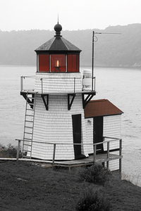 Flashing Red Light of Squirrel Point Light Tower in Maine - B&W
