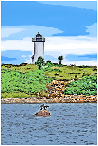 Storm Clouds Breaking Over Tarpaulin Cove Lighthouse in Massachusetts -Illus.