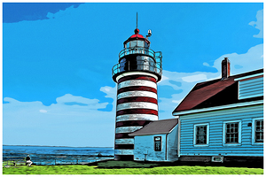 Relaxing by West Quoddy Head Lighthouse in Northern Maine - Illus.