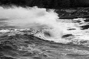 Windswept Waves Break on Rocky Midcoast Maine Seashore