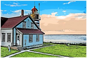 Sunset in Front of West Quoddy Head Lighthouse in Maine - Illus.