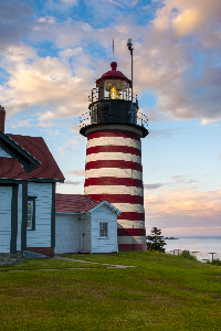 West Quoddy Head Lighthouse Tower Flashing at Sunset