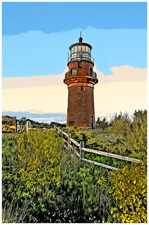  Gay Head Aquinnah Lighthouse Brick Tower on Marthas Vinyard Island in Massachusetts - Illus.