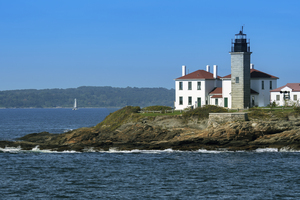 Beavertail Lighthouse Along Rocky Shoreline in Rhode Island