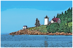 Burnt Coat Harbor or Hockamock Lighthouse in Acadia Park in Maine - Illus.