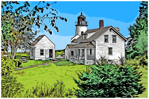 Burnt Island Lighthouse in Boothbay Harbor in Maine - Illus.