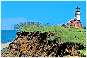Highland Lighthouse Over Sandy Cliffs on Cape Cod in Massachusetts - Illus.