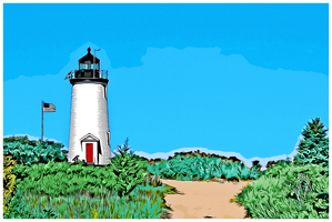 Cape Poge Lighthouse on Marthas Vineyard in Massachusetts - Illus.